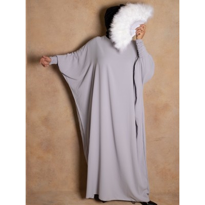 light grey  Silk Medina Abaya with Fitted Sleeves